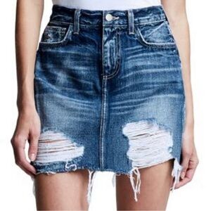 L'AGENCE Jolene Distressed Denim Mini Skirt Size 2 /25 Newberry 100% Cotton